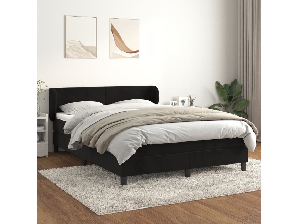 Cama box spring con colchón terciopelo negro 140x200 cm