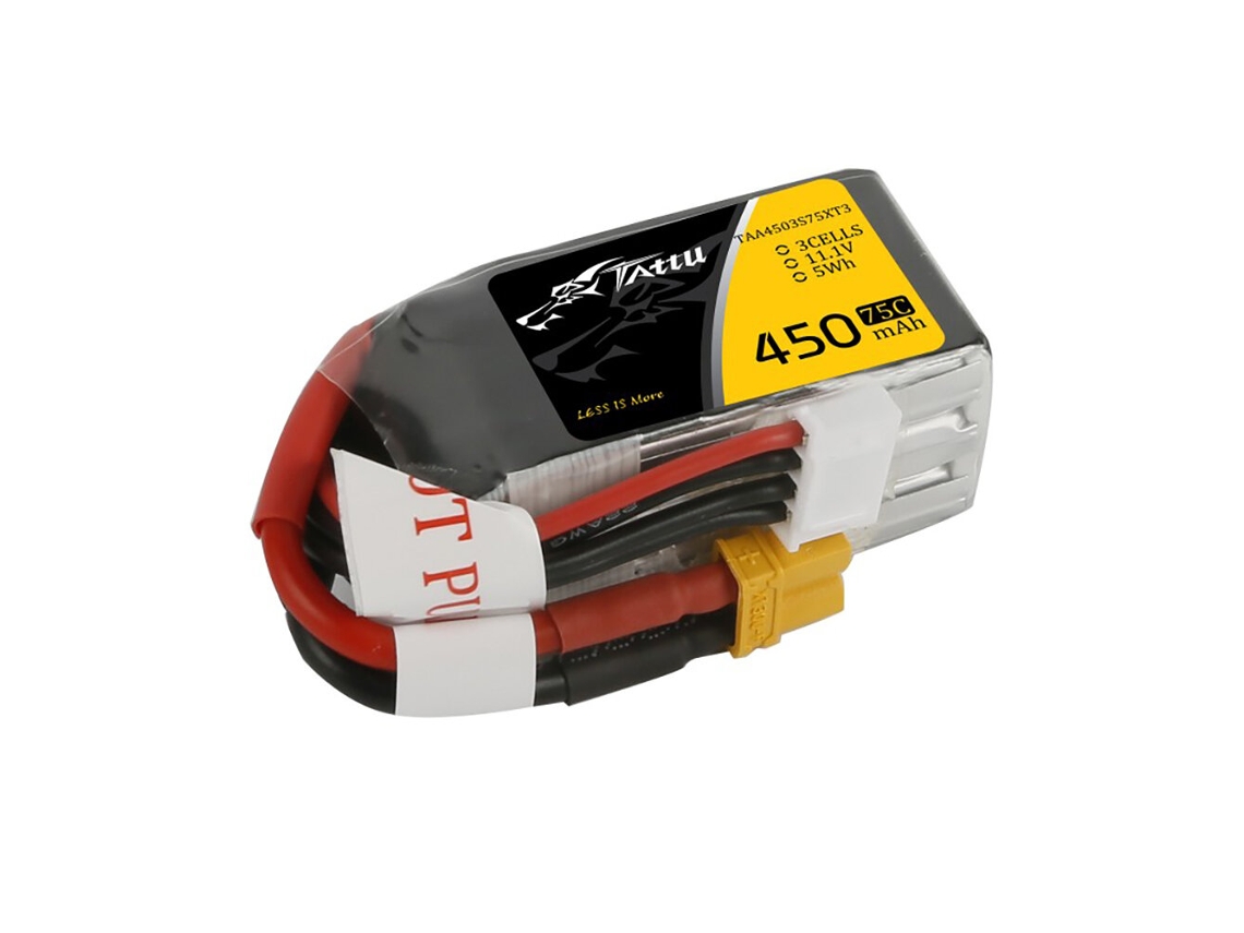 Batería de polímero de litio Tattu 3s 11,1 V 450 mAh 75 C 3s1p XT30 para dron de carreras multirrotor RC FPV de 90 mm a 150 mm