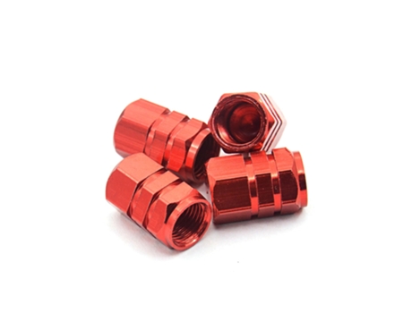 Válvulas de neumáticos de rueda de coche de aluminio, motocicleta, bicicleta, vástagos, tapa antipolvo[Rojo]