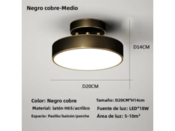 Luminária de Teto Redonda Nórdica Dourada/preta com Led e Fonte de Luz Led. MDUG (branco Quente/preto, 20 Cm)
