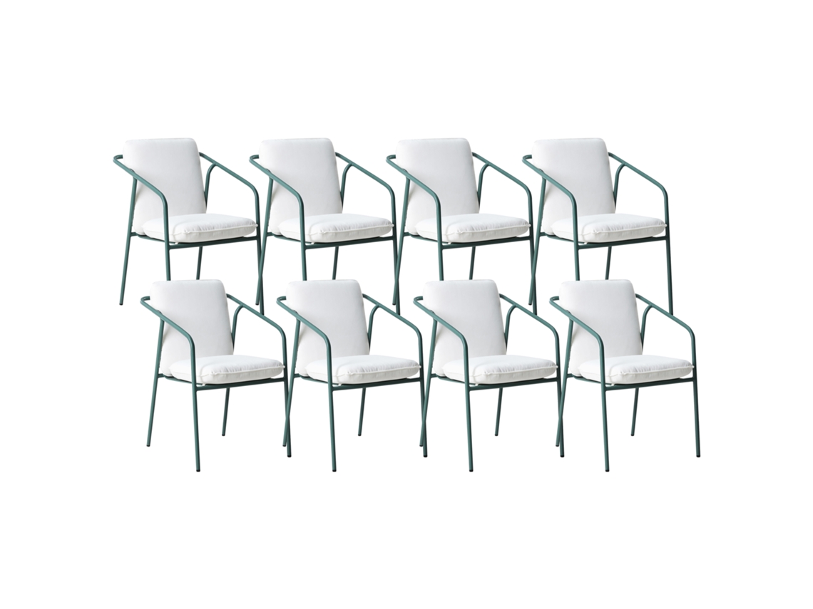 Juego de 8 sillas de patio minimalistas Beliani Asciano en aluminio verde (55 x 61 x 86 cm)