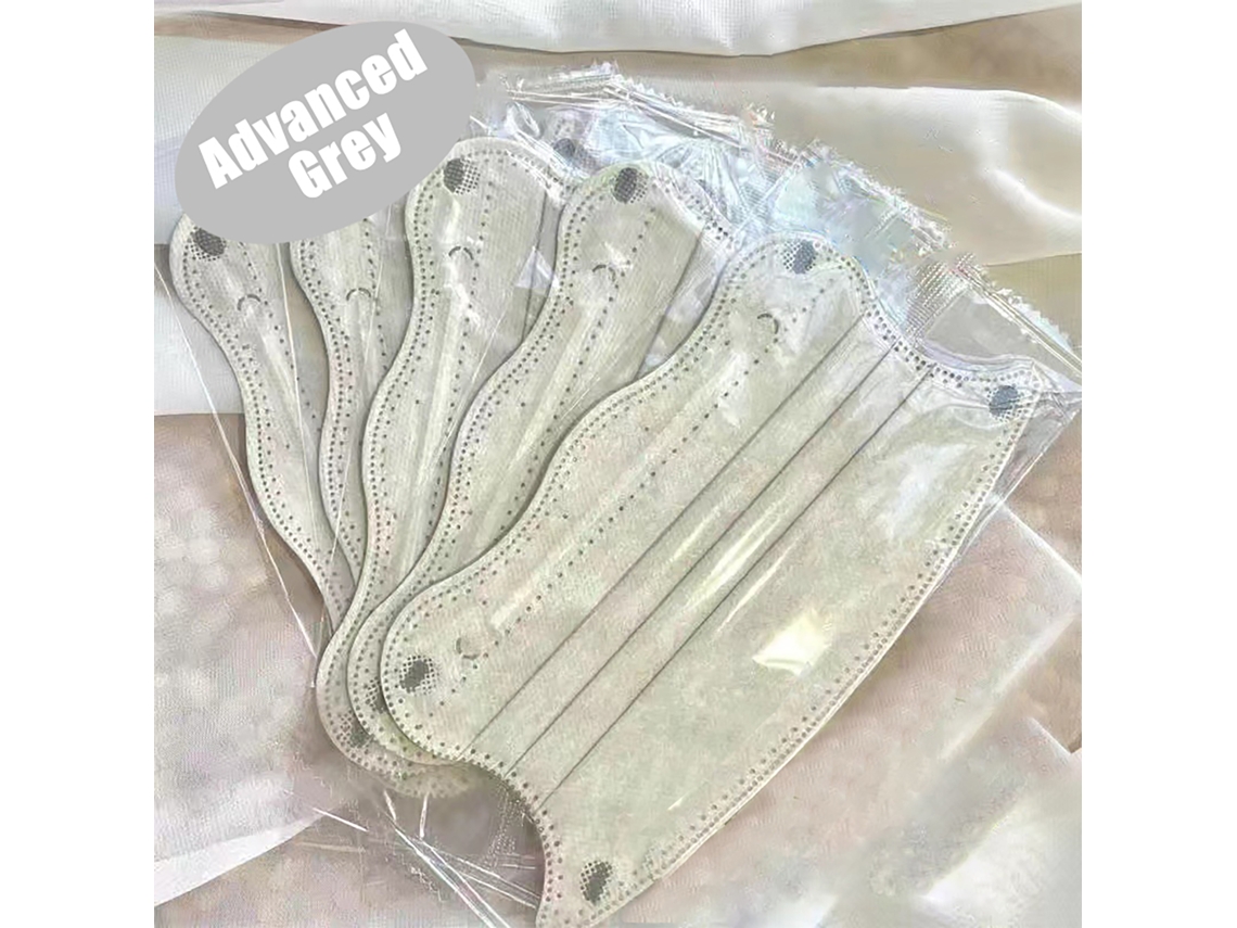 50 protectores bucales desechables en forma de V, envasados individualmente, con diseño de mariposa ondulada.