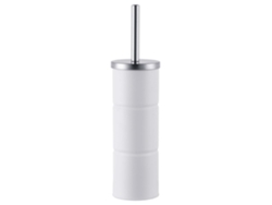 Relaxdays, Escobilla Wc Redonda De Metal, Con Mango De Acero Y Cuba Interior Extraíble, Para Baño, Blanca