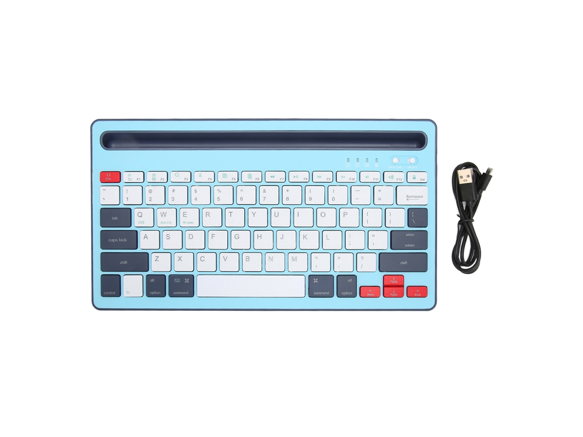 Teclado Sem Fio Bluetooth Recarregável Com Teclas Silenciosas Ergonomia Para Tablets E Celulares Azul Céu