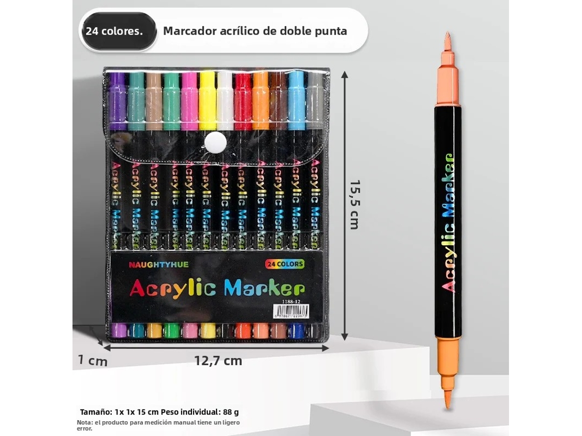 (24 colores) Rotuladores de pintura acrílica, uno de punta fina y otro de punta de pincel.