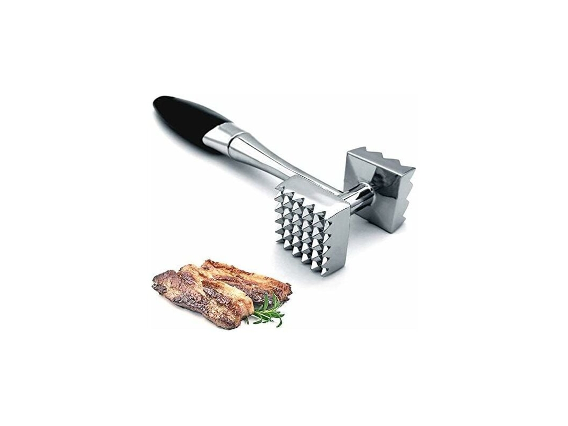 Martillo ablandador de carne de doble cara con púas para bistec, pollo y pescado. Mango de goma cómodo. Herramienta para carne Truyuety.