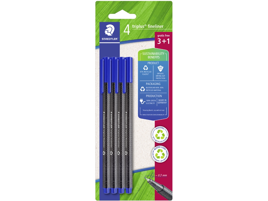 STAEDTLER Fineliner Triplus Azul Embalaje Blister de 4 31 Gratis