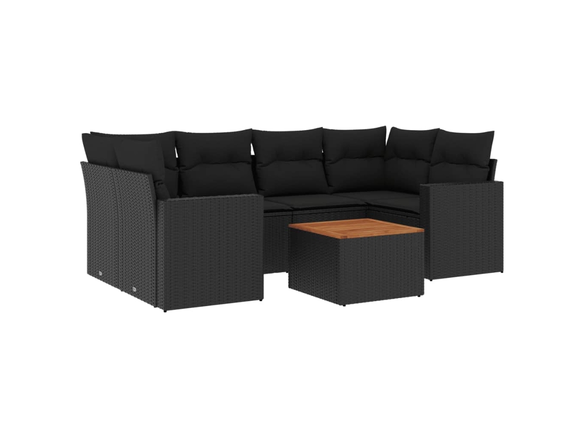 Conjunto 7 de comedor de jardín VIDAXL y cojines ratán sintético negro