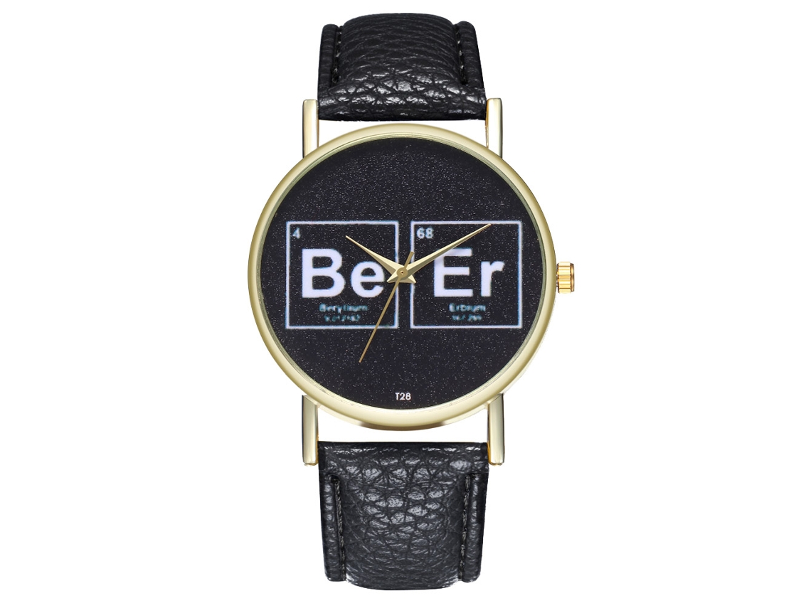 Reloj De Pulsera Unisex De Cuarzo Con Correa De Cuero Sintético Negro - Moda Casual