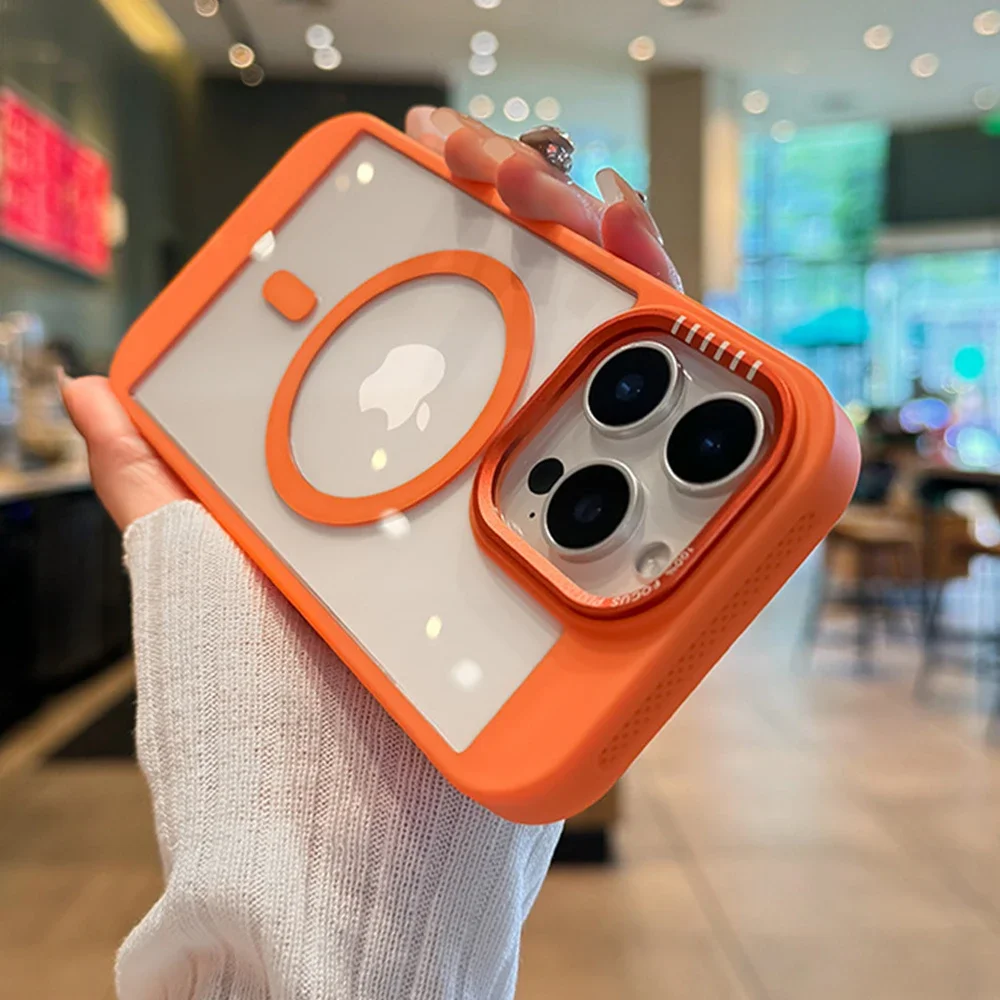 (iphone 11, Naranja) Funda Térmica Magsafe Para Iphone, Cubierta Trasera Protectora De Acrílico Transparente.