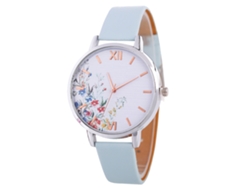 Reloj De Cuarzo Para Mujer Con Correa De Piel Sintética Y Esfera Floral (azul Claro)