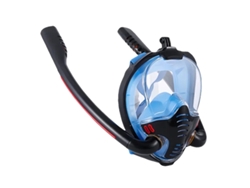 Máscara de snorkel, diseño facial completo, tecnología antivaho, azul y negro, talla S/M (fabricante original).