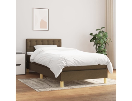 vidaXL Cama con somier y colchón 90x200 cm tela marrón oscuro