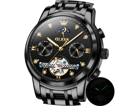 VEANXIN Reloj Automático para Hombre Tourbillon con Diamantes Fase Lunar Reloj para Hombre Luminoso de Acero Inoxidable de Dos Colores Resistente a...