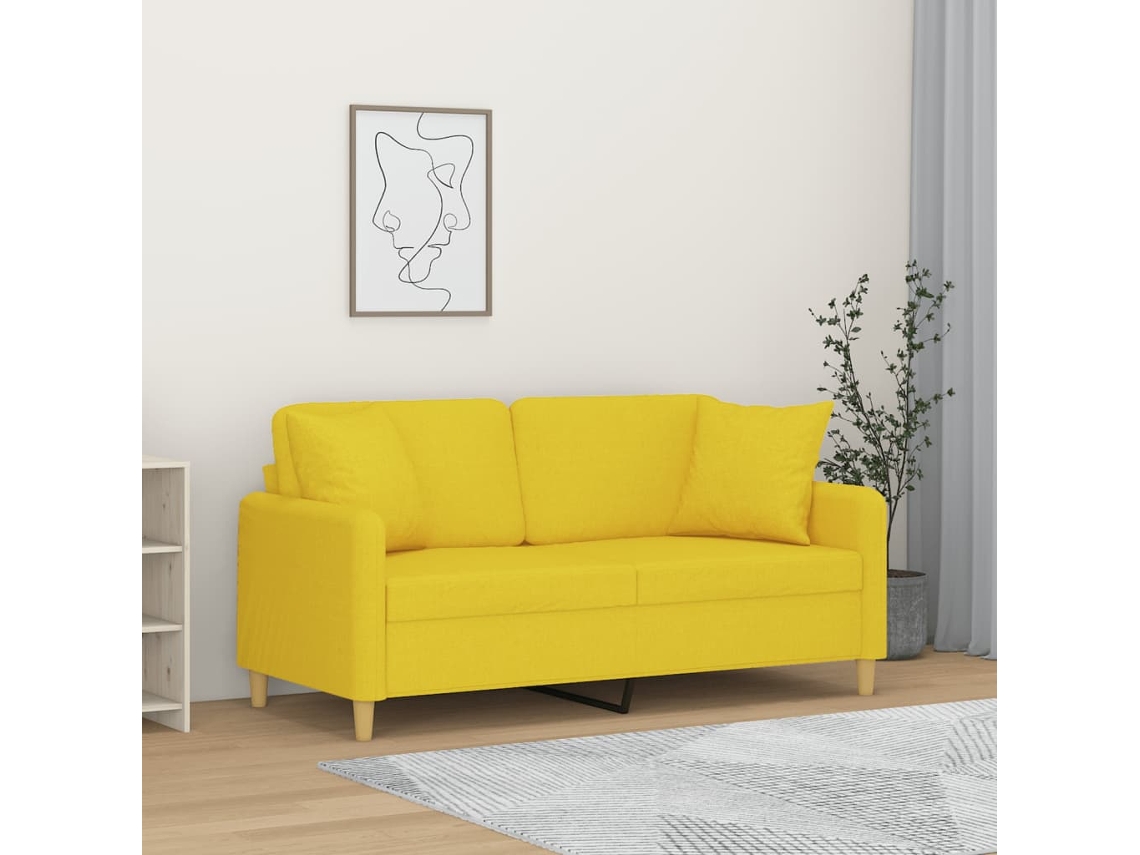 Maison Exclusive - Sofá De 2 Plazas Con Cojines Tela Amarillo Claro 140 Cm