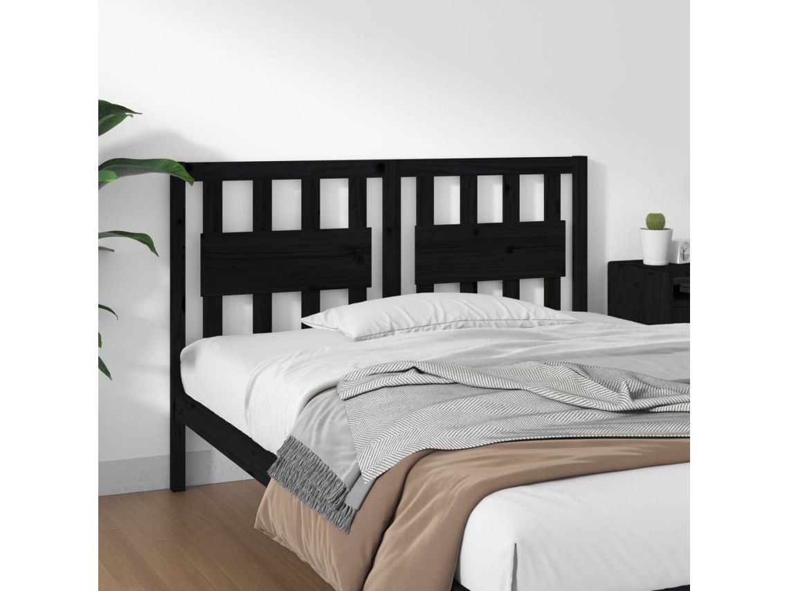 Cabecero De Cama Madera Maciza De Pino Negro 125,5x4x100 Cm