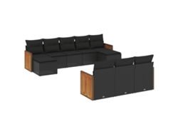 Conjunto 10 de sofás de jardín VIDAXL cojines ratán sintético negro