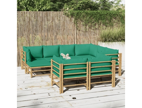 Conjunto 10 de muebles de jardín VIDAXL bambú con cojines verde