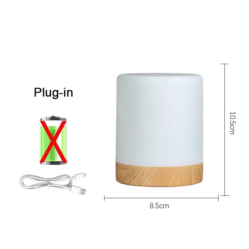 Lámpara de noche LED (A3, color madera), lámpara de mesa LED con ajuste de brillo continuo táctil