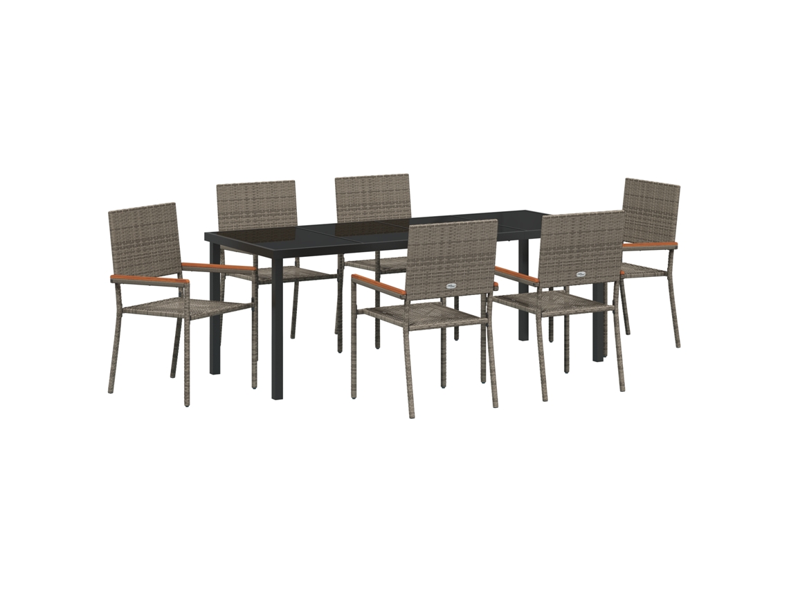 Conjunto de comedor de jardín VidaXL de 7 piezas de ratán gris