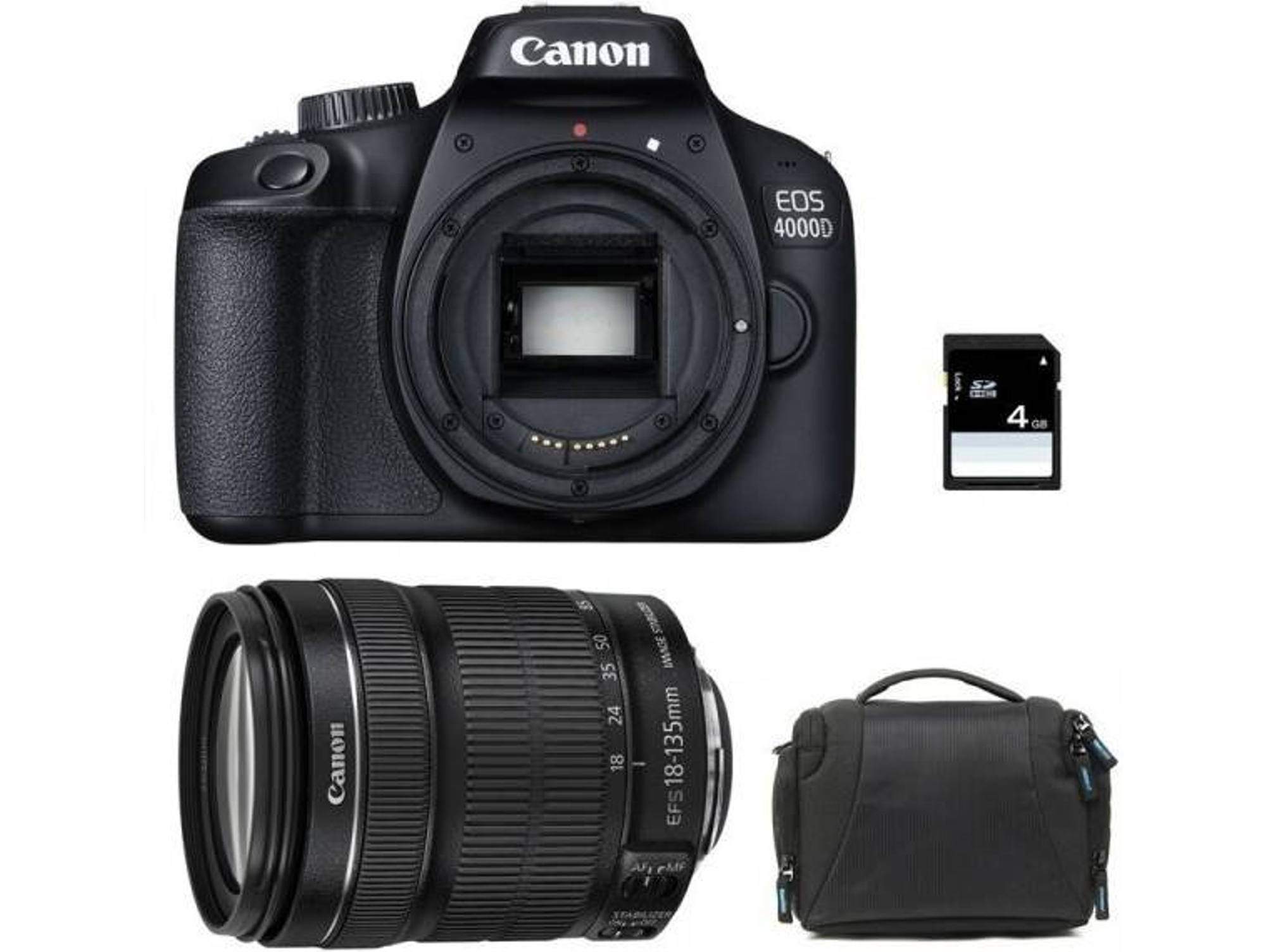 Kit Cámara Réflex CANON EOS 4000D + EF-S 18-135 mm F3.5-5.6 IS STM + Bolsa + 16 gb SD