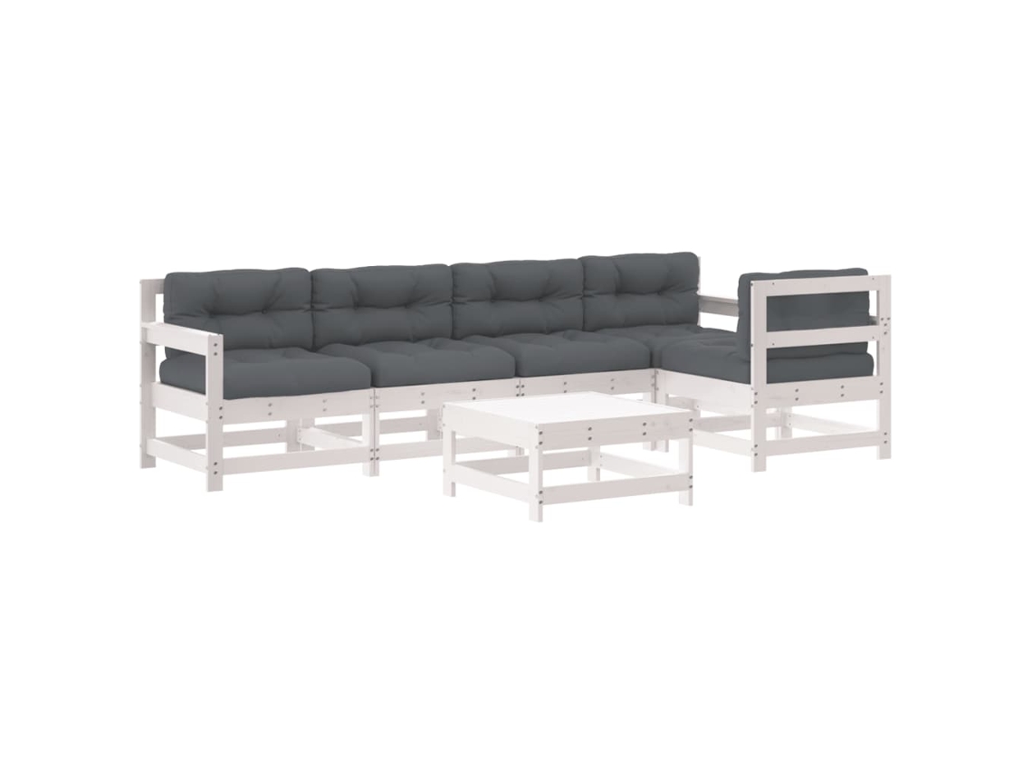 Maison Exclusive - Juego De Muebles Jardín 6 Piezas Y Cojines Madera Maciza Blanco