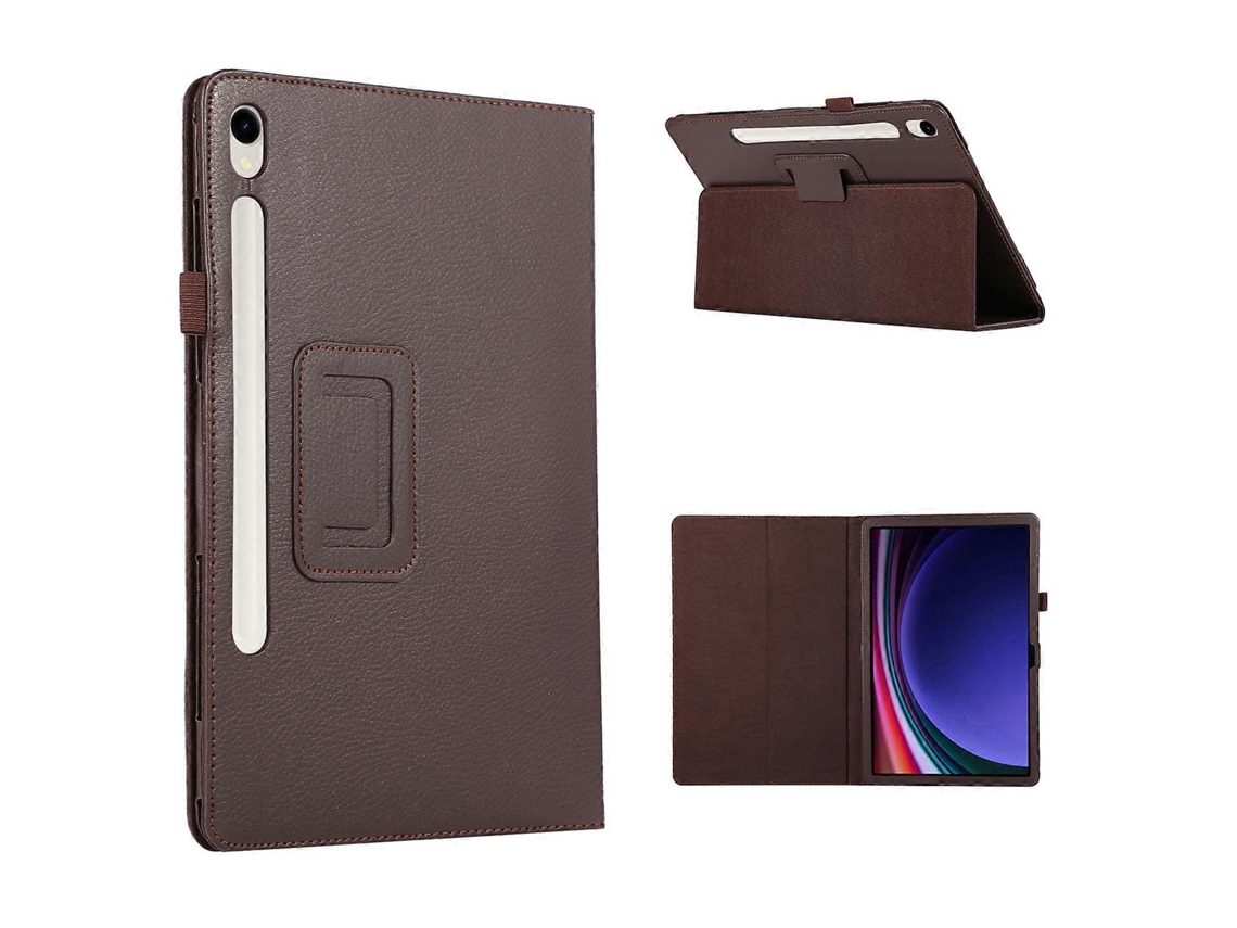 Capa de cuero con textura Liqui con soporte doble para tableta Hengrongshen marrón Samsung Galaxy Tab S9