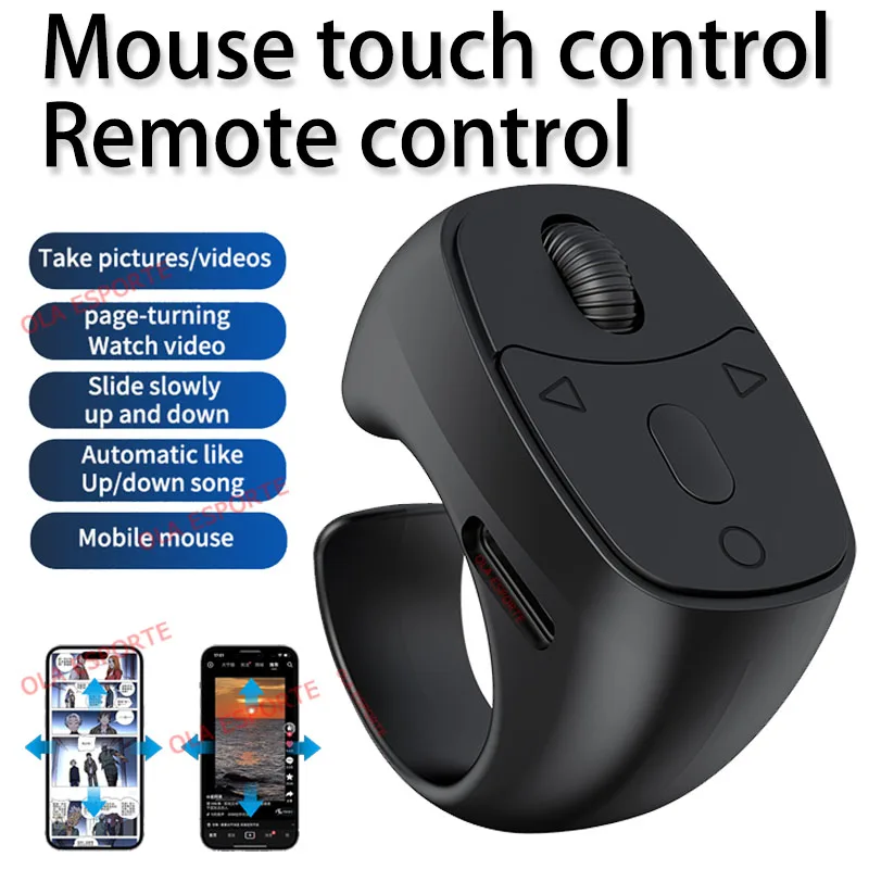 (negro) Control Remoto Ring, Bluetooth Inalámbrico, Ratón Para Selfies, Navegación Con Cambio Automático De Página De Vídeo