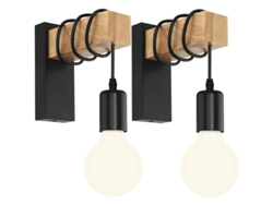 Lámpara De Pared Industrial Vintage De Madera, Sin Bombilla E27, Negra, 2 Unidades Xnx2 2