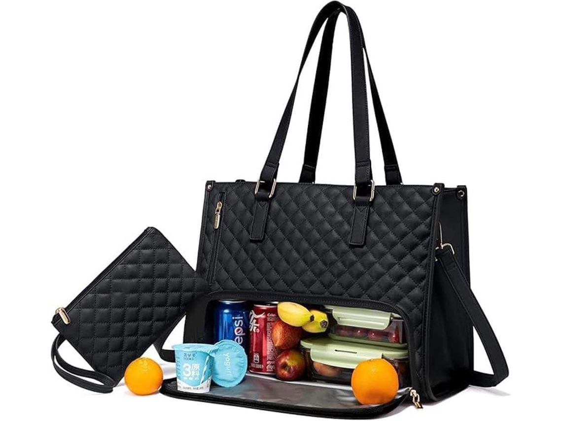 Bolsa térmica para el almuerzo para mujer, compatible con portátiles de 15,6 pulgadas y con compartimento para refrigerios (negra) Eifson