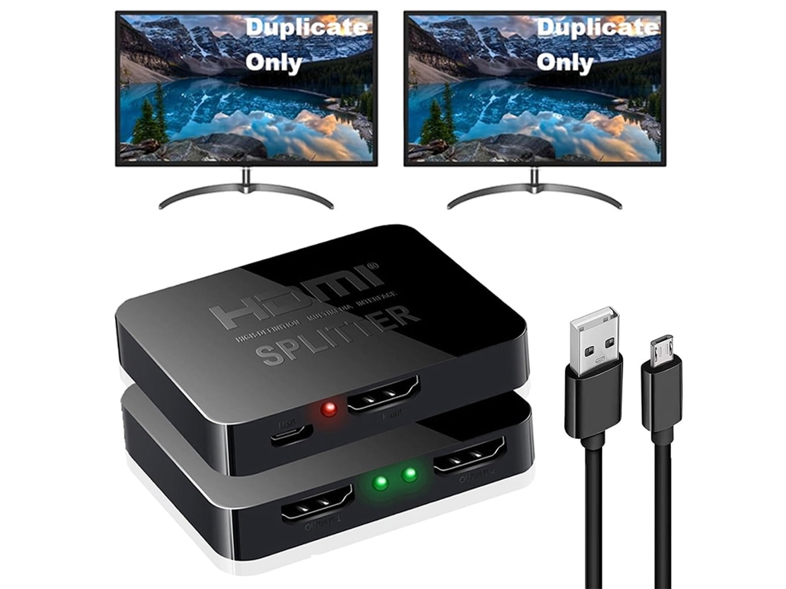 Adaptador divisor HDMI 4K de 1 entrada y 2 salidas compatible con pantalla 3D 4K 30 Hz Full HD 1080p para dos monitores. Duplicado de espejo. Digitallab.