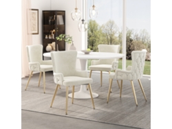 Juego De 4 Sillas De Terciopelo Beige Con Patas Doradas - Lujo
