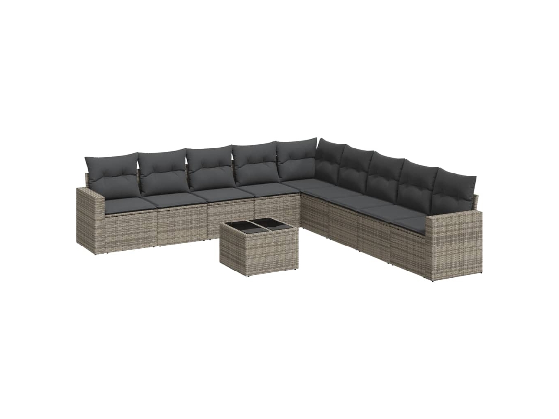 Conjunto 10 de sofás de jardín VIDAXL con cojines ratán sintético gris