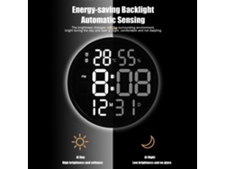 Reloj de pared electrónico redondo Baok de 12 pulgadas, silencioso, con gran pantalla digital que muestra la temperatura, la humedad y el calendario.