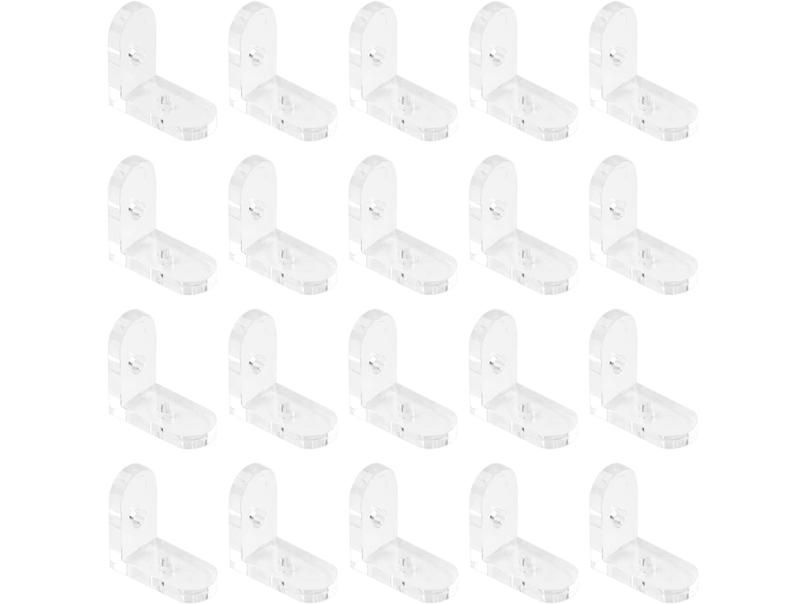 Juego de 20 soportes de esquina de acrílico transparente con un ángulo recto de 90 grados para estantes.