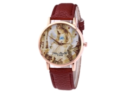 Reloj De Pulsera Unisex De Cuarzo Con Correa De Piel Sintética, Estampado De Ángel Pequeño (café Oscuro).