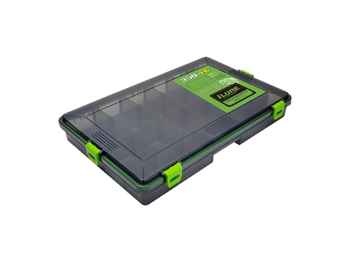 Caja grande impermeable para aparejos de pesca con estantes ajustables.