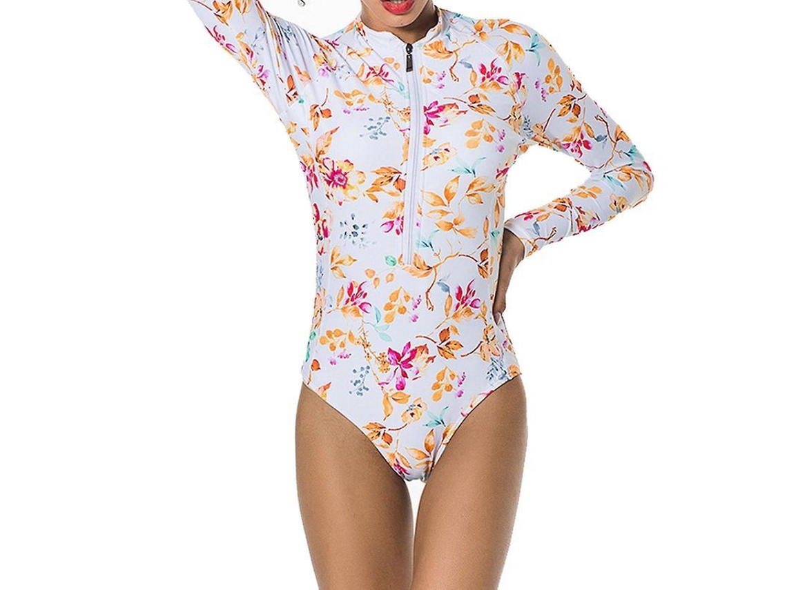2026-traje De Baño De Manga Larga De Una Pieza Para Mujer Con Cremallera Frontal, Estampado Floral Y Corte Alto Para Deportes