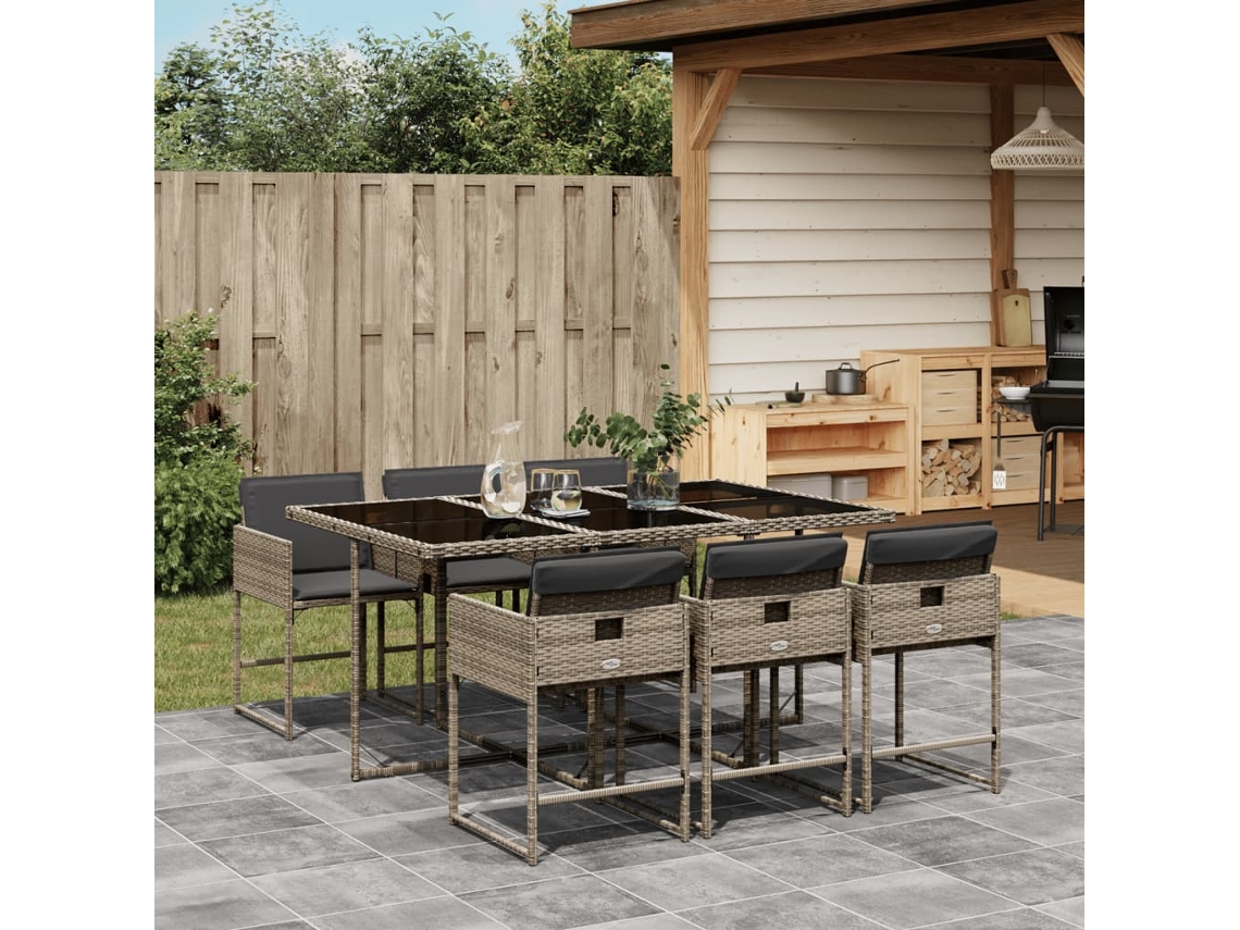 Juego de comedor de jardín de 7 piezas con cojines de mimbre gris DKD Home Decor