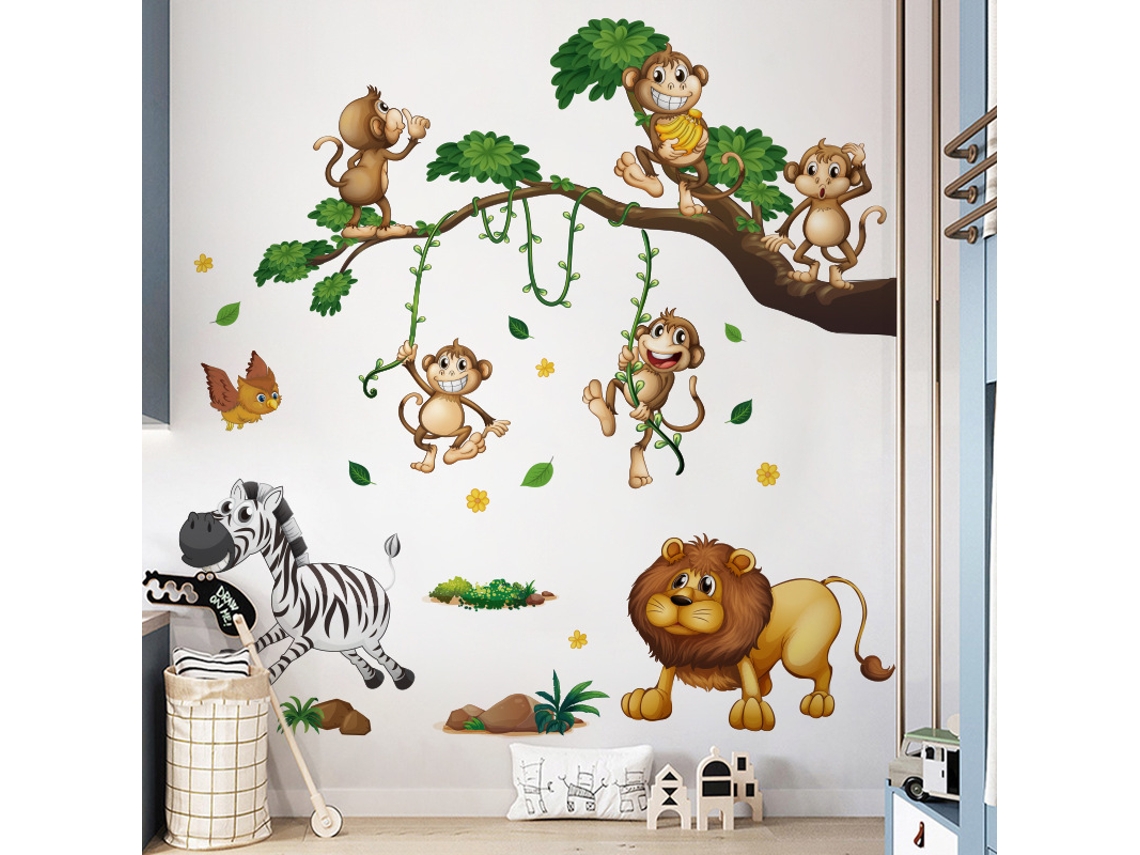 Adhesivo de pared de animales de la selva, decoración para habitación infantil o sala Kofihety