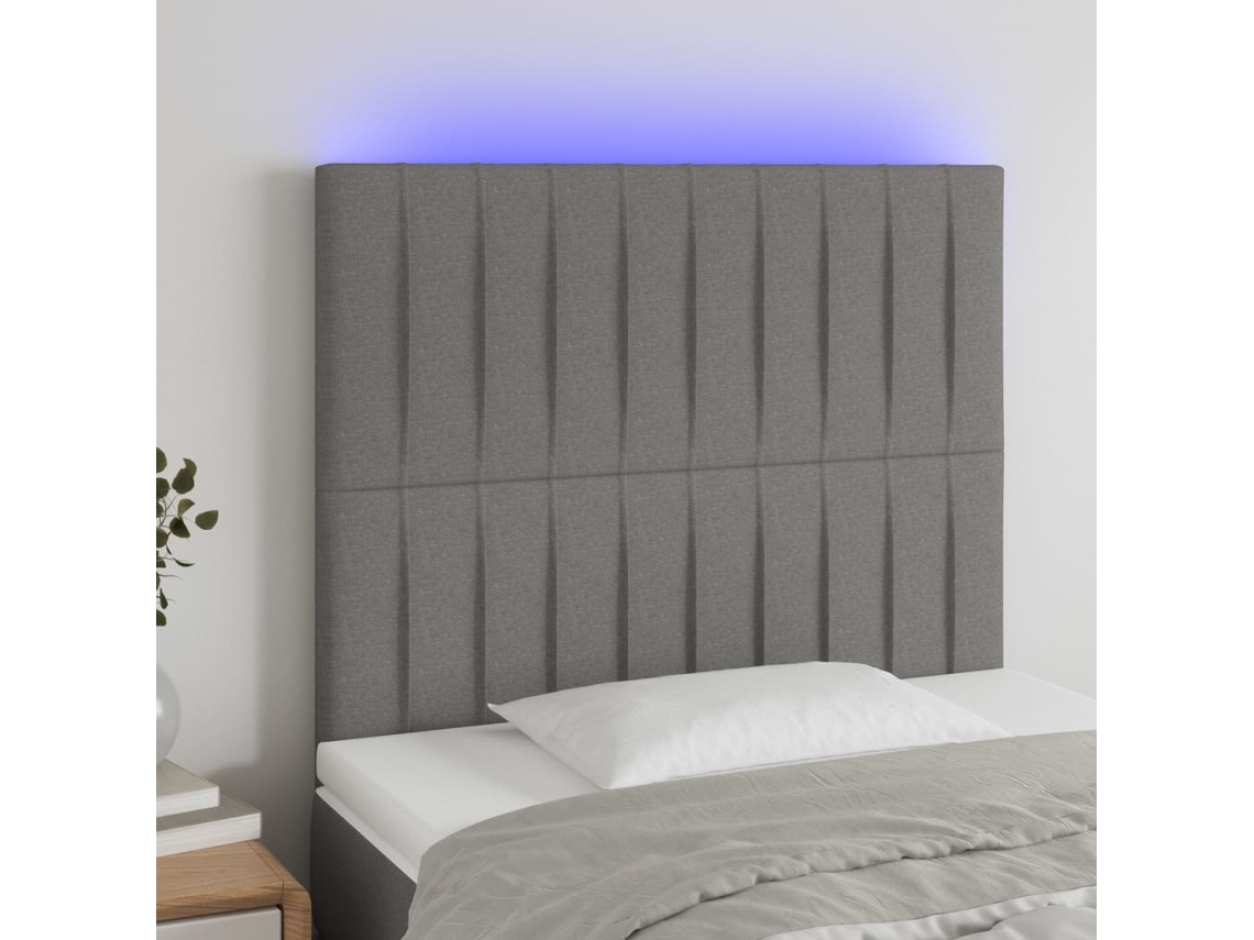 Cabecero Con Luces Led Tela Gris Oscuro 100x5x118/128 Cm