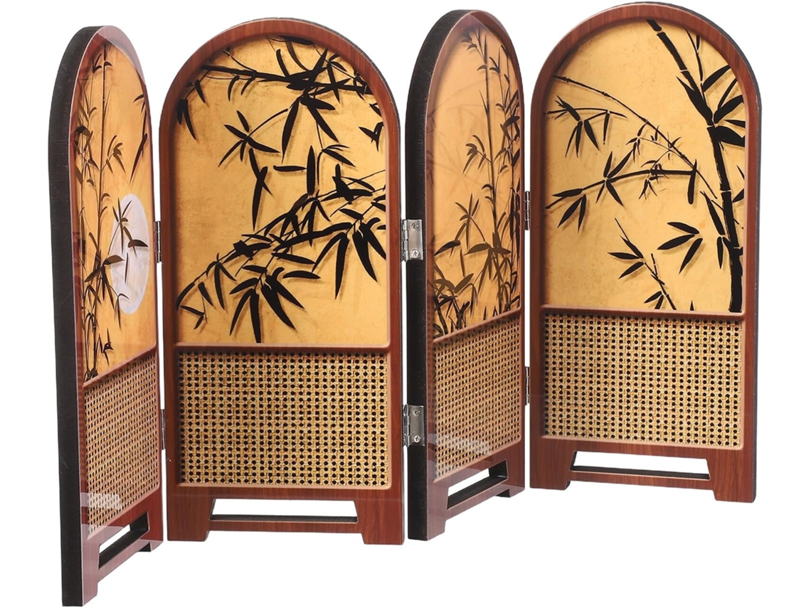 Mini Biombo Decorativo Plegable De Bambú Para Escritorio, Diseño Tradicional Chino, Dimensiones 41 X 225