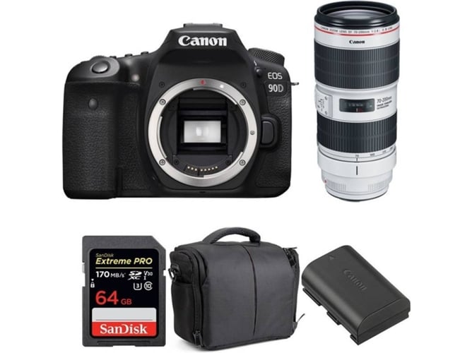 Kit Cámara CANON EOS 90D + EF 70-200mm f/2.8L IS III USM + SanDisk 64 GB + Batería + Bolsa (APS-C)