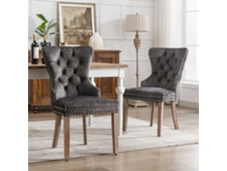 Juego de 2 sillas de terciopelo con patas de madera maciza, estilo gris