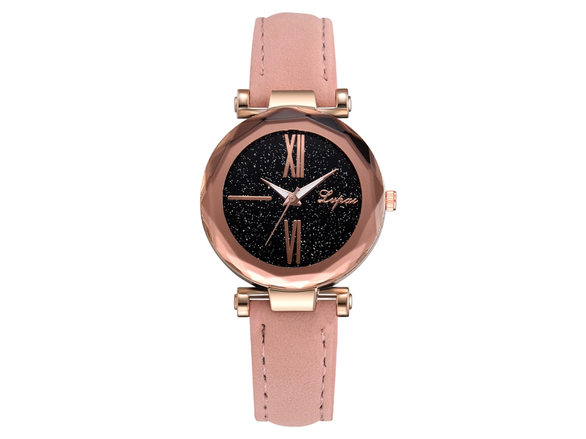 Reloj Analógico Para Mujer Con Grandes Números Romanos Y Correa De Piel Sintética Rosa.