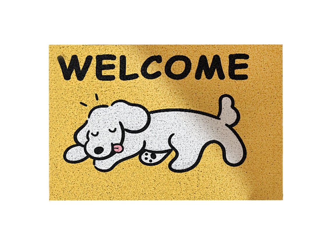 Felpudo antideslizante con diseño de perro de dibujos animados, color amarillo, 40x60cm.