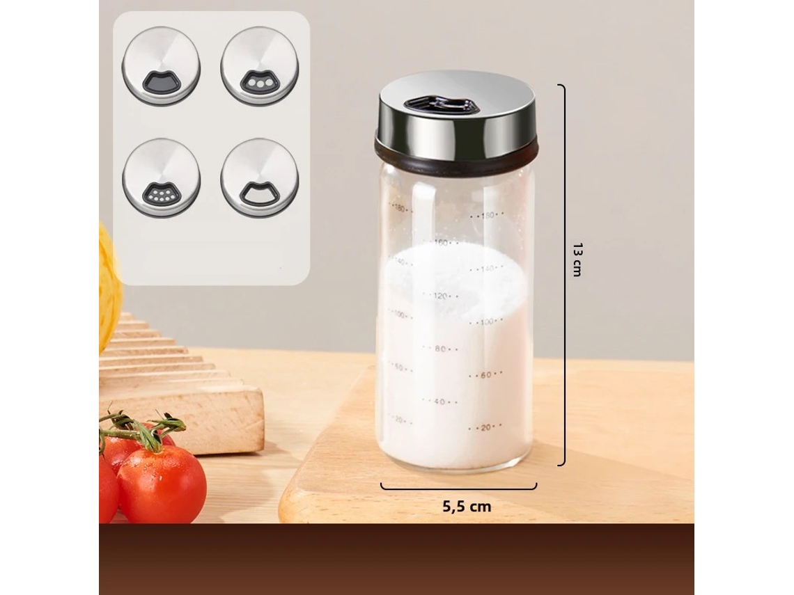Botella Para Condimentos De Vidrio De Borosilicato Alto (200 Ml), Transparente, Con Tapa Giratoria.