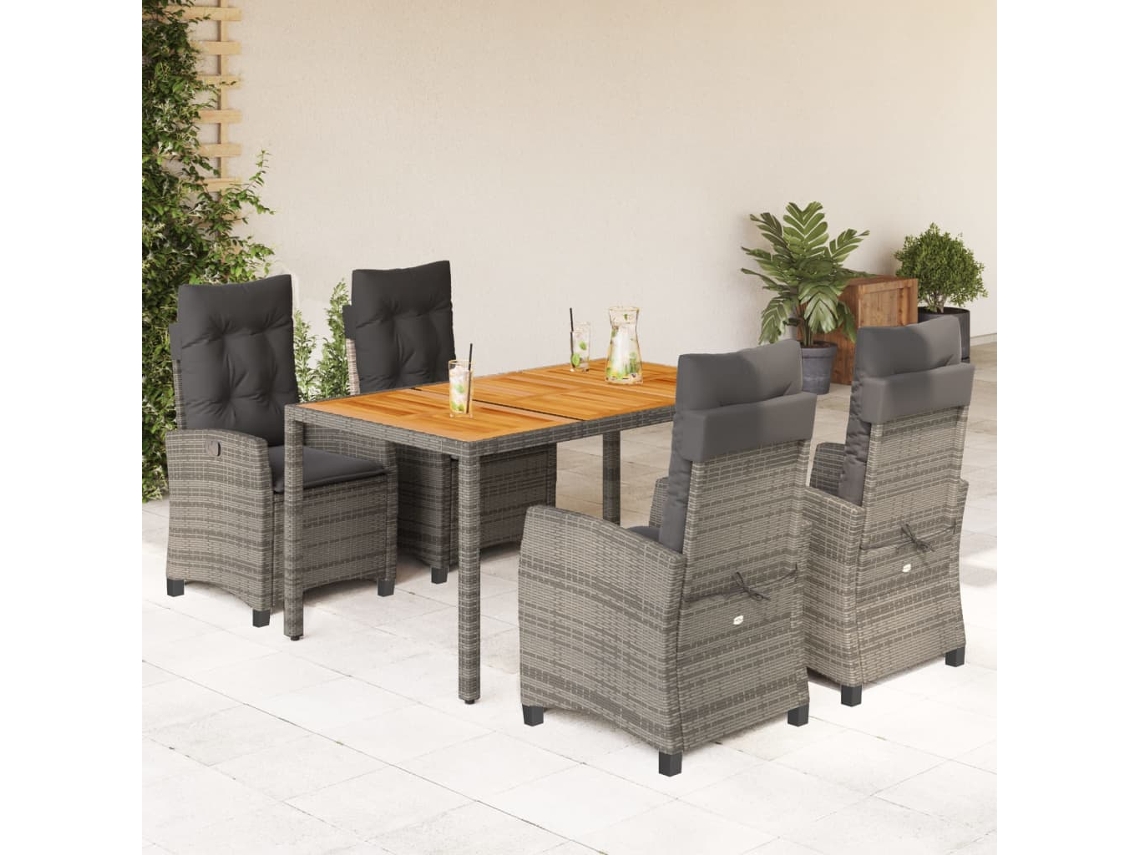 Conjunto de comedor de jardín DKD Home Decor de 5 piezas con cojines, ratán gris