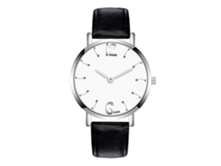 Reloj De Cuarzo Para Hombre Con Correa De Piel Sintética, Moderno, Esfera Negra Lisa.