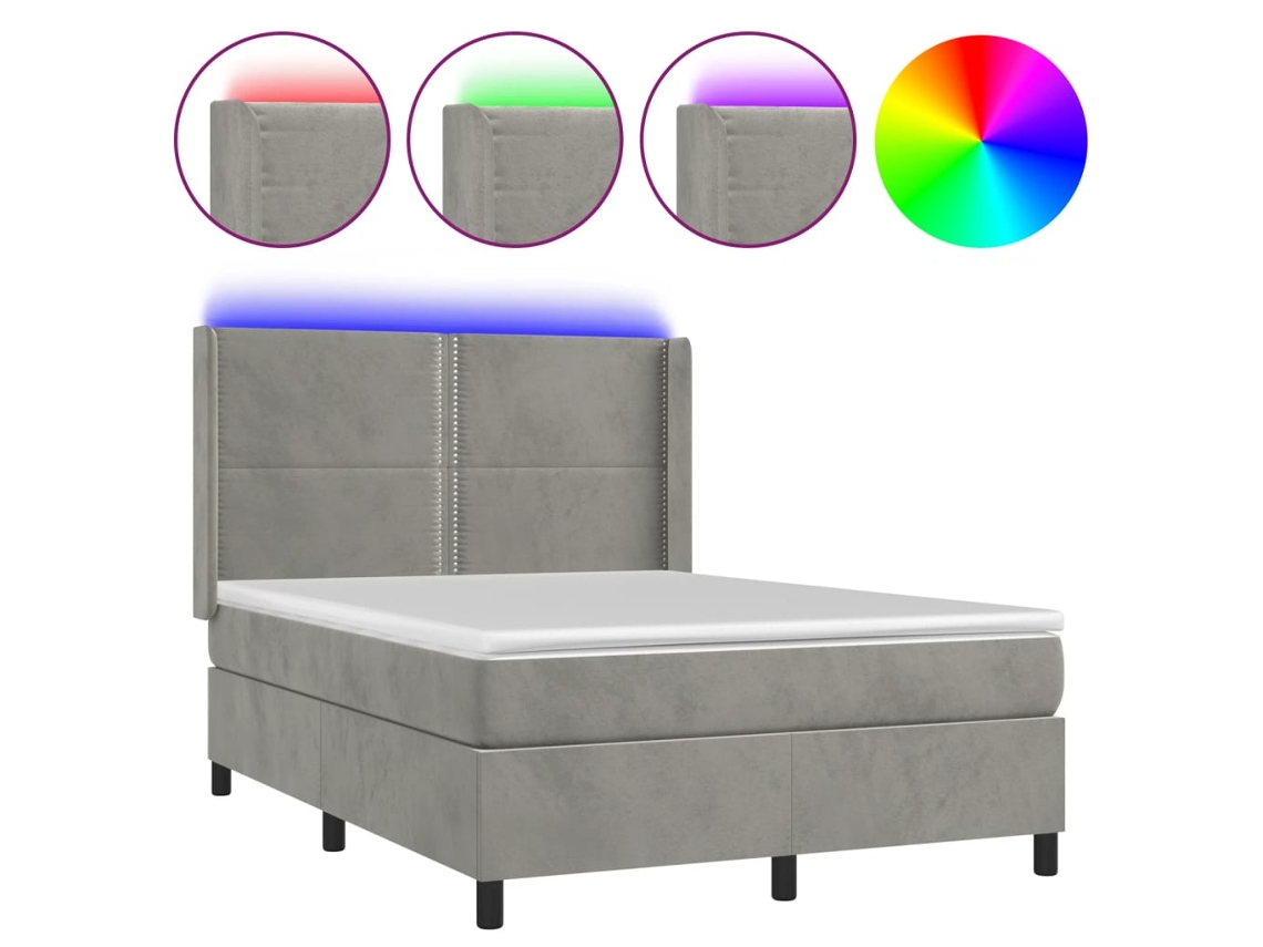 Maison Exclusive - Cama Box Spring Colchón Y Led Terciopelo Gris Claro 140x190 Cm